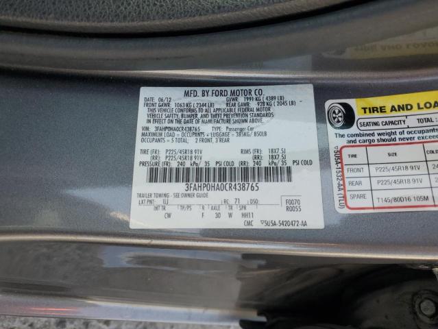 2012 FORD FUSION SE - 3FAHP0HA0CR438765