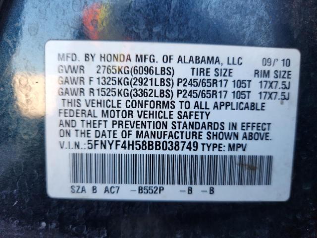 2011 HONDA PILOT EXL - 5FNYF4H58BB038749