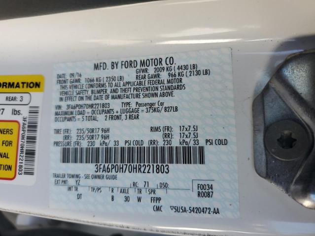 2017 FORD FUSION SE - 3FA6P0H70HR221803