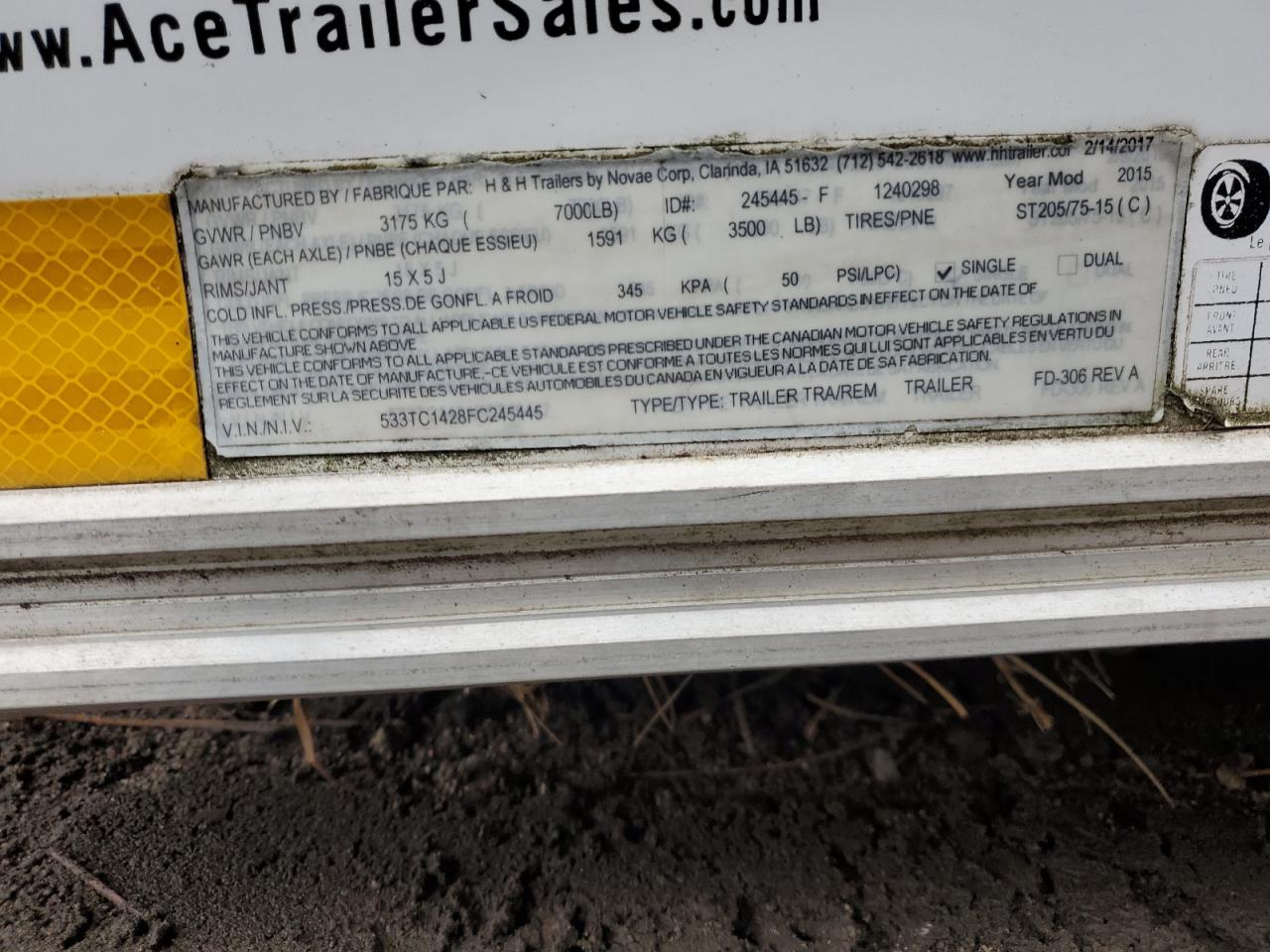 Lot #3281597405 2015 H&H TRAILER