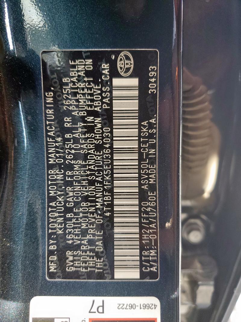 2014 TOYOTA CAMRY L - 4T1BF1FK5EU364030