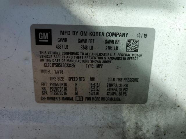 2020 CHEVROLET TRAX 1LT - KL7CJPSB5LB033485