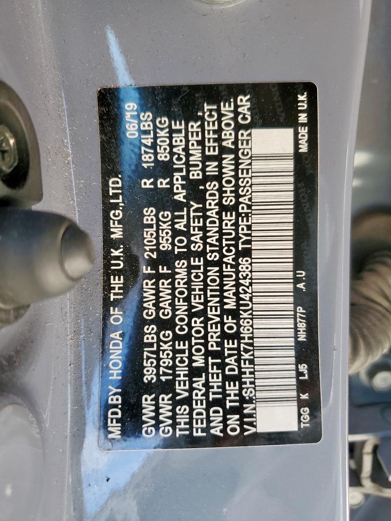 2019 HONDA CIVIC EX - SHHFK7H66KU424386