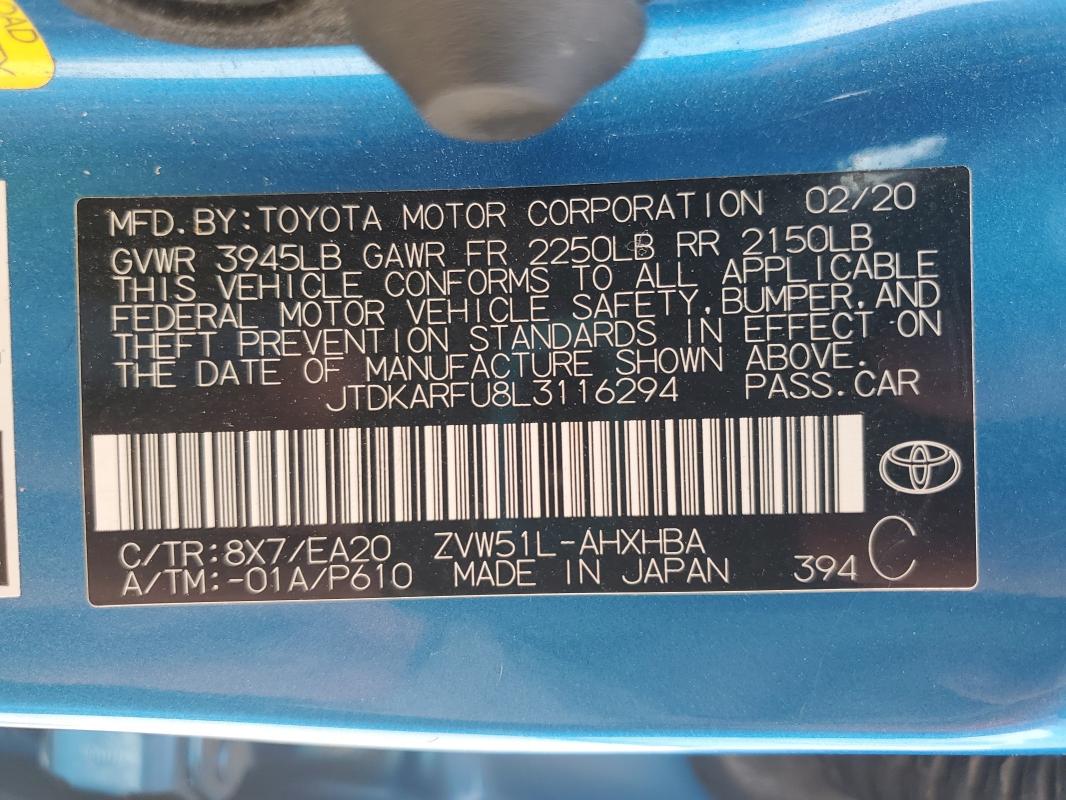 2020 TOYOTA PRIUS L #3291521935