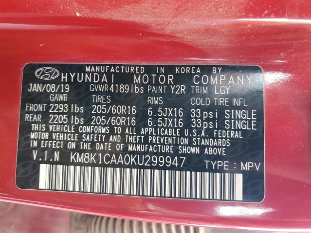 2019 HYUNDAI KONA SE KM8K1CAA0KU299947