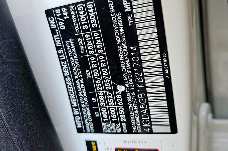 2019 MERCEDES-BENZ GLE 400 4M 4JGDA5GB1KB217014