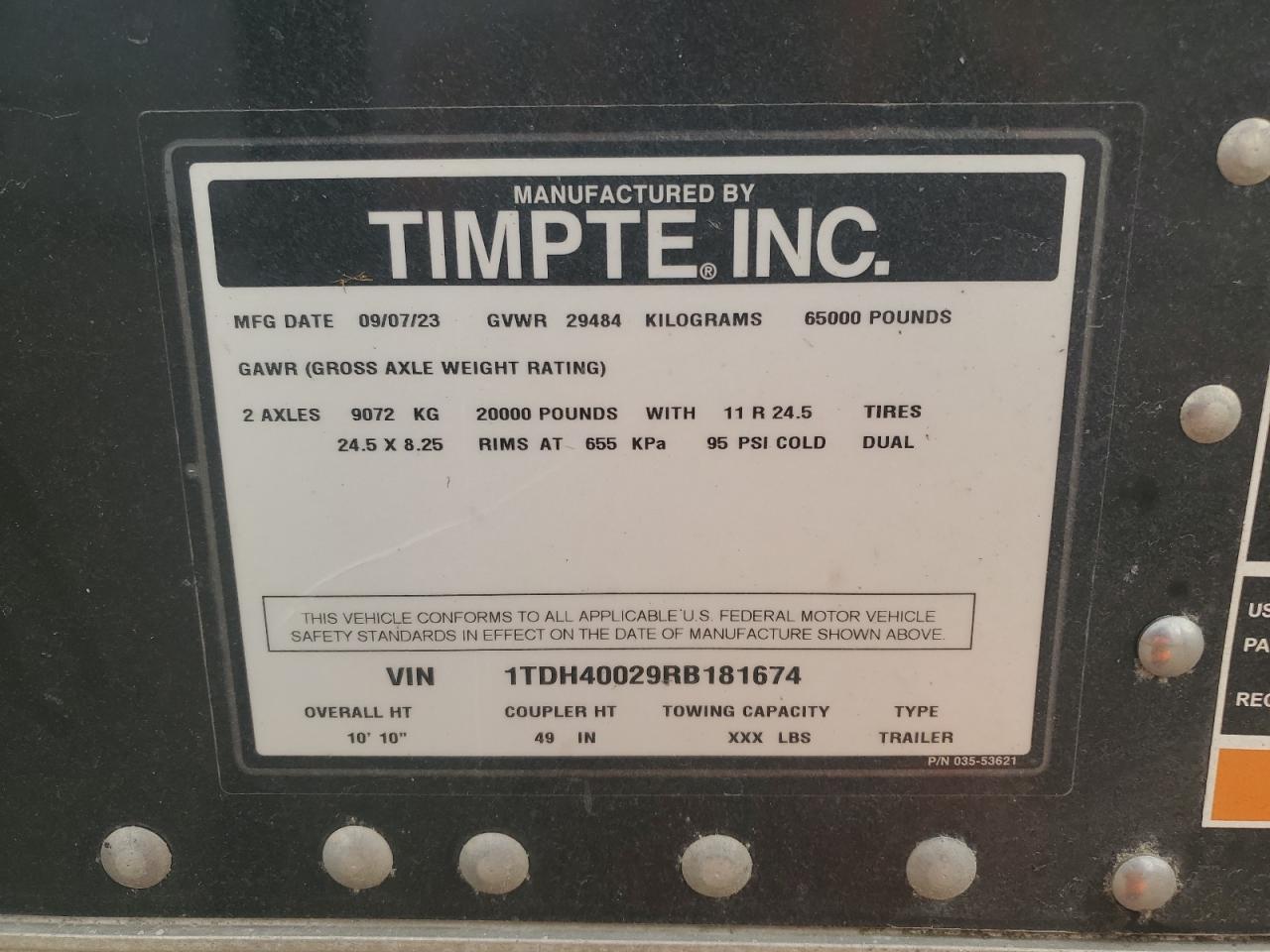 Lot #3303600933 2024 TIMPTE TRAILER