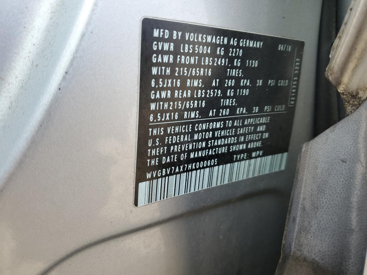 Lot #3317767067 2017 VOLKSWAGEN TIGUAN S