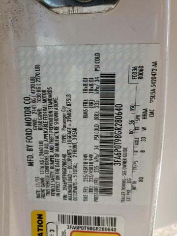 2016 FORD FUSION SE 3FA6P0T98GR280640