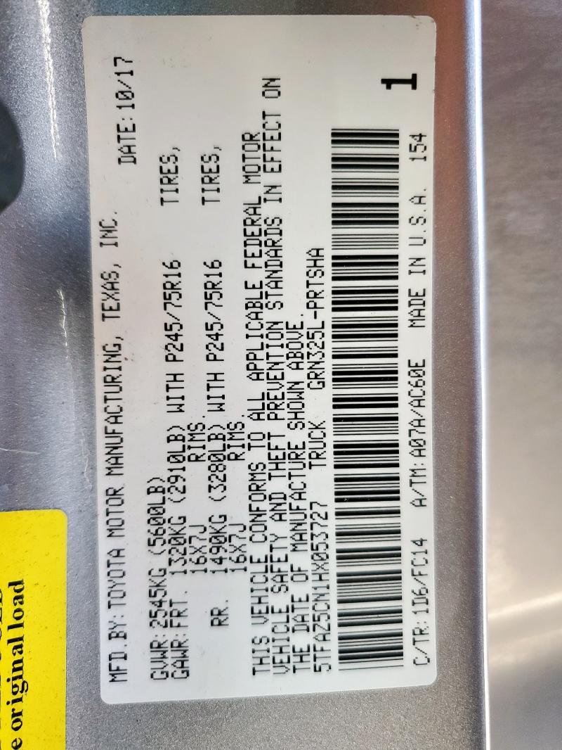 2017 TOYOTA TACOMA DOU 5TFAZ5CN1HX053727