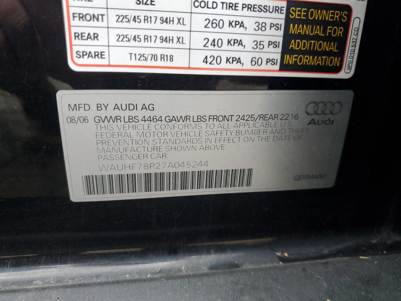 Lot #3273911815 2007 AUDI A3 2