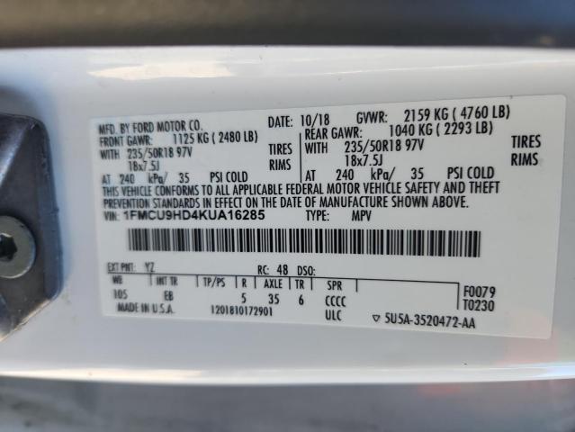 2019 FORD ESCAPE SEL - 1FMCU9HD4KUA16285