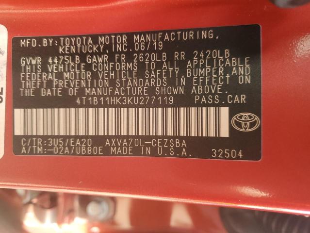 2019 TOYOTA CAMRY L - 4T1B11HK3KU277119