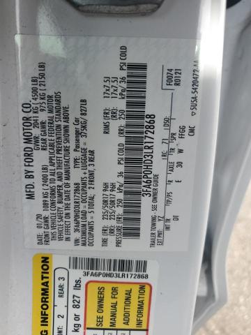 2020 FORD FUSION SE - 3FA6P0HD3LR172868