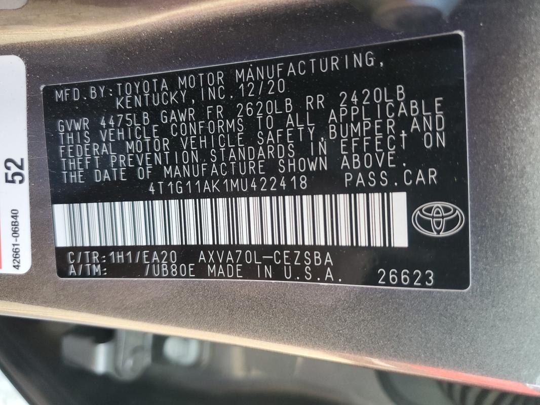 2021 TOYOTA CAMRY SE - 4T1G11AK1MU422418