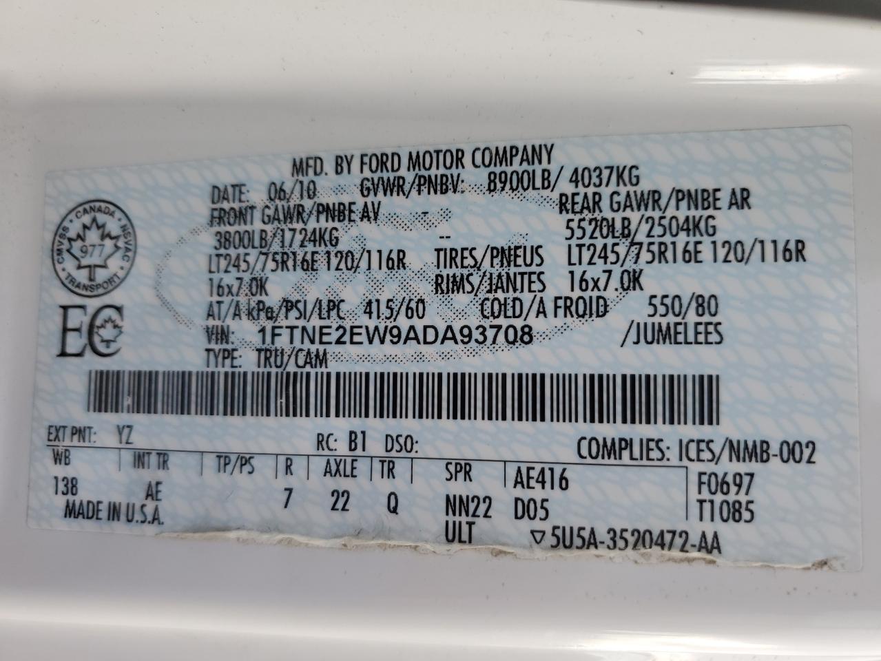 FORD ECONOLINE E250 VAN