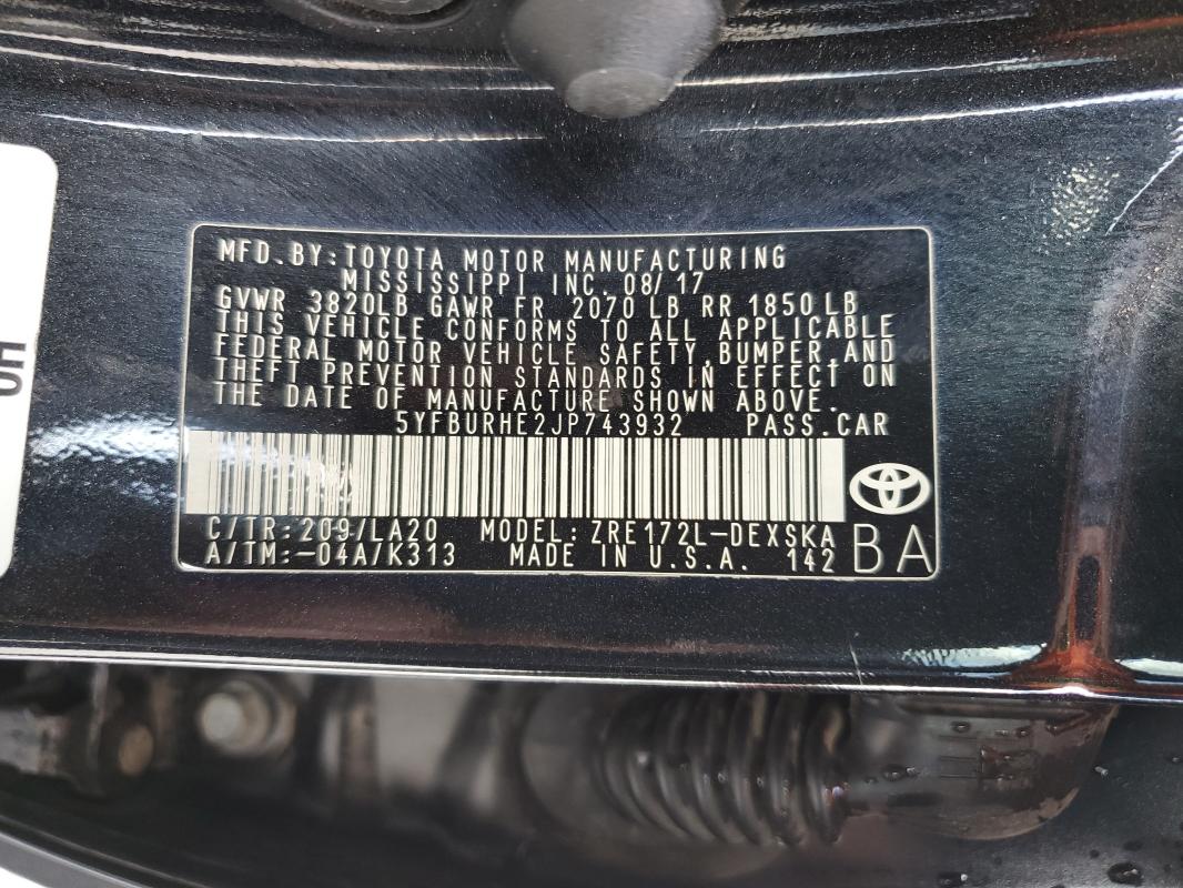 2018 TOYOTA COROLLA L - 5YFBURHE2JP743932