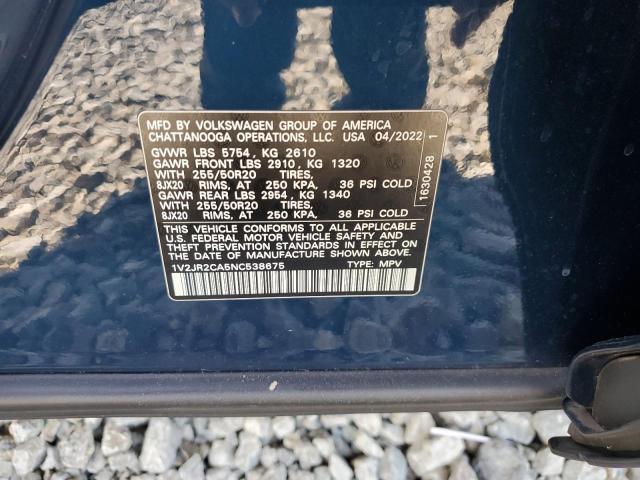 2022 VOLKSWAGEN ATLAS SE - 1V2JR2CA5NC538675