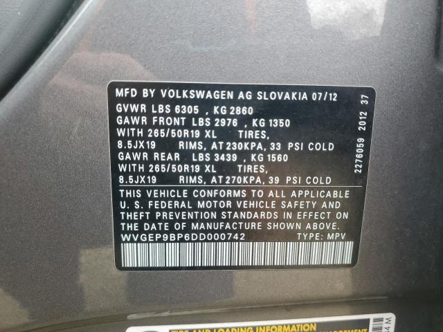 2013 VOLKSWAGEN TOUAREG V6 - WVGEP9BP6DD000742