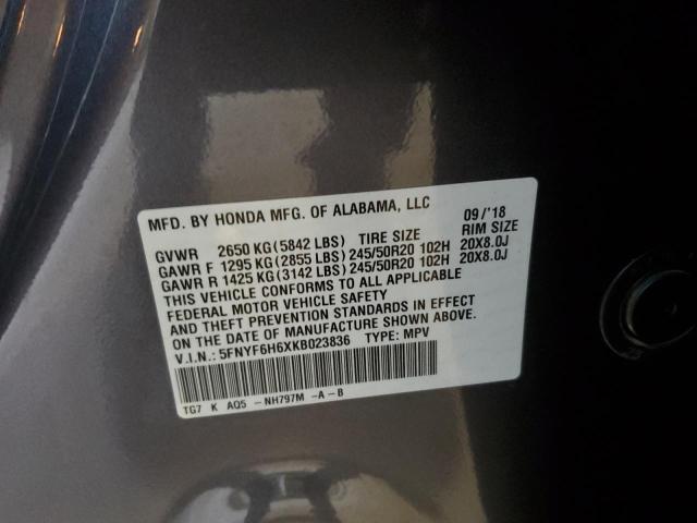 2019 HONDA PILOT TOUR #3291197969