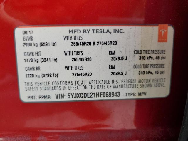 2017 TESLA MODEL X #3309444981