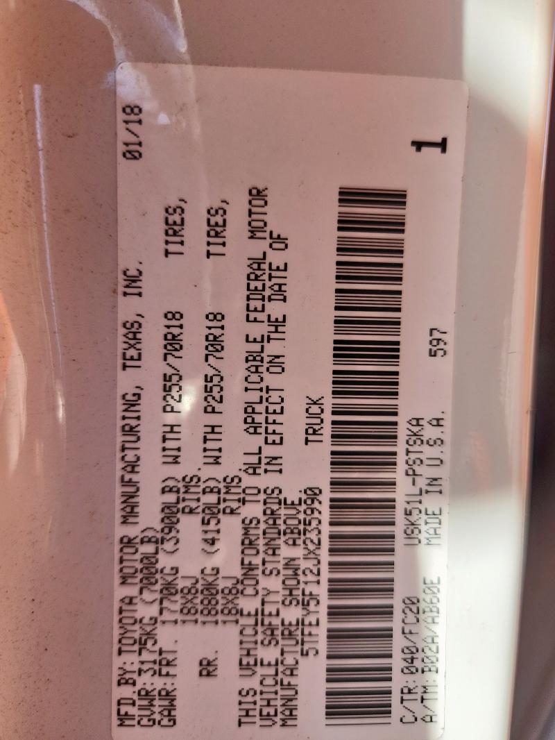 2018 TOYOTA TUNDRA CRE - 5TFEY5F12JX235990