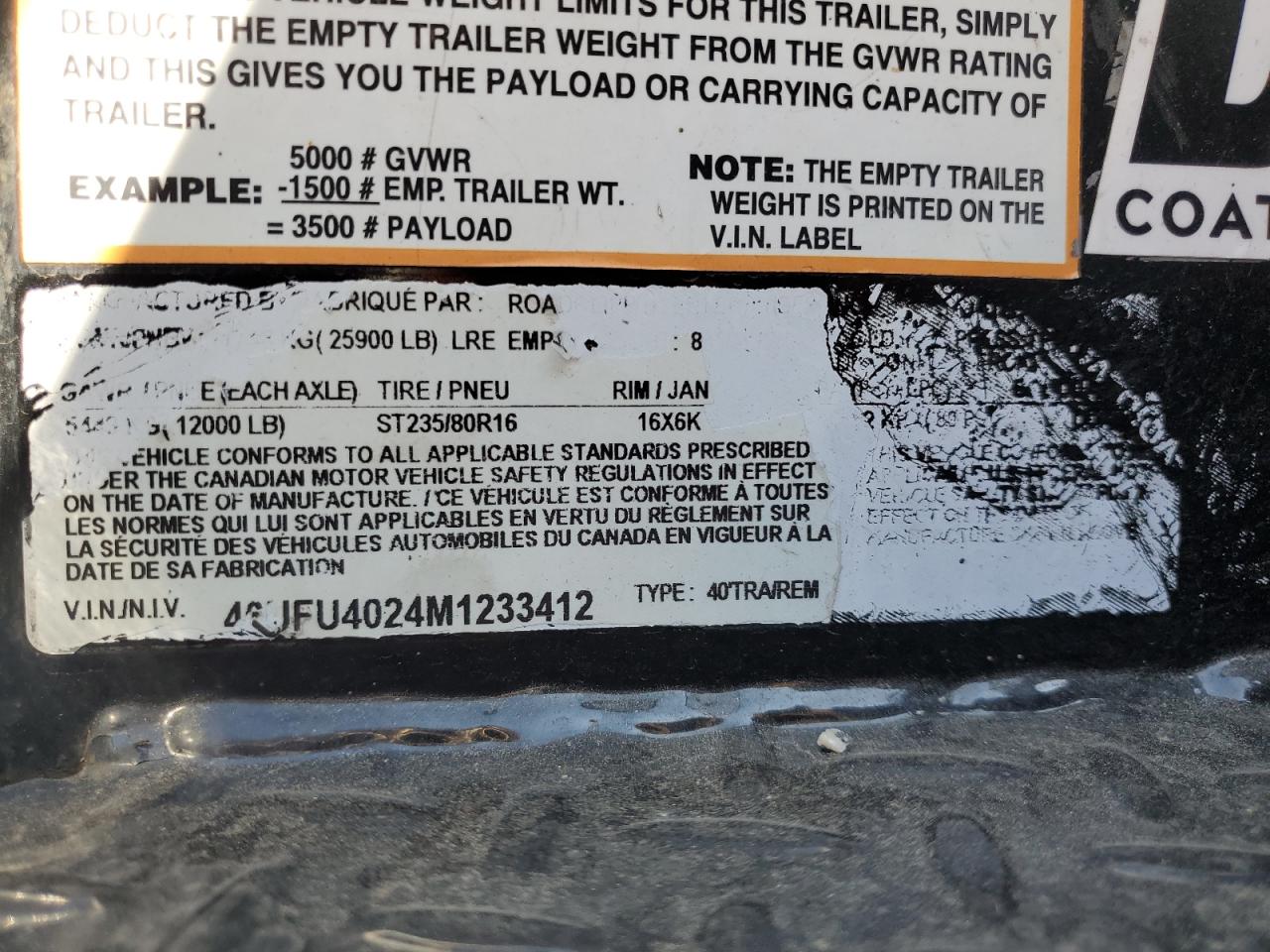 Lot #3291474952 2021 ROAD TRAILER