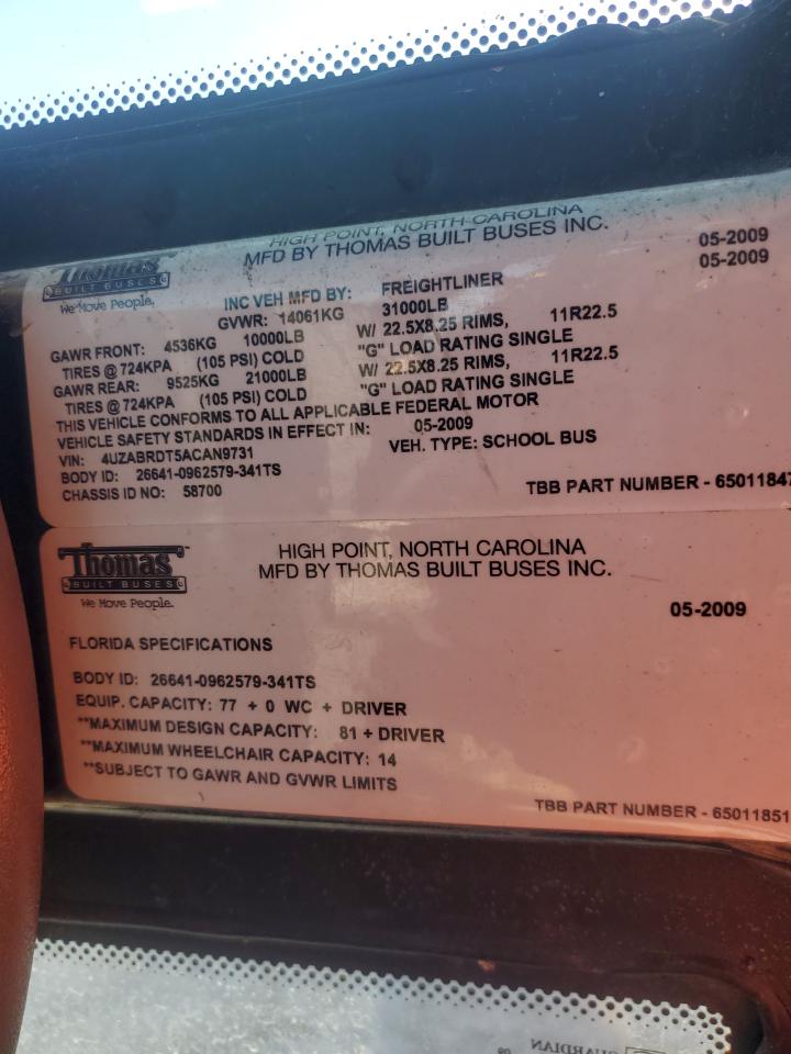 Lot #3273851186 2010 FREIGHTLINER SAF-T-LINER C2