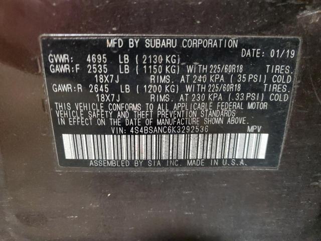 2019 SUBARU OUTBACK 2. 4S4BSANC6K3292536