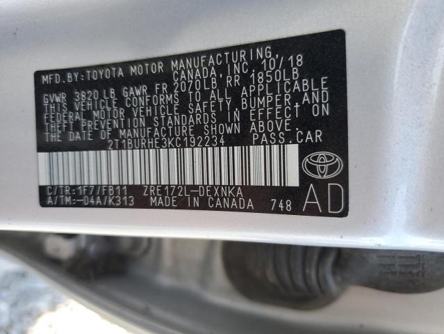 2019 TOYOTA COROLLA L #3296278494