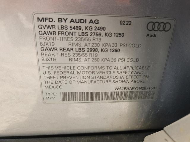 2022 AUDI Q5 PREMIUM PLUS 45 WA1EAAFY1N2071591