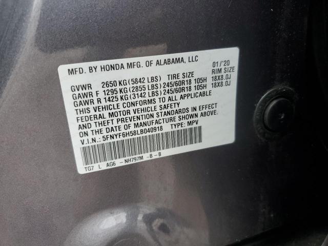 2020 HONDA PILOT EXL 5FNYF6H58LB040918