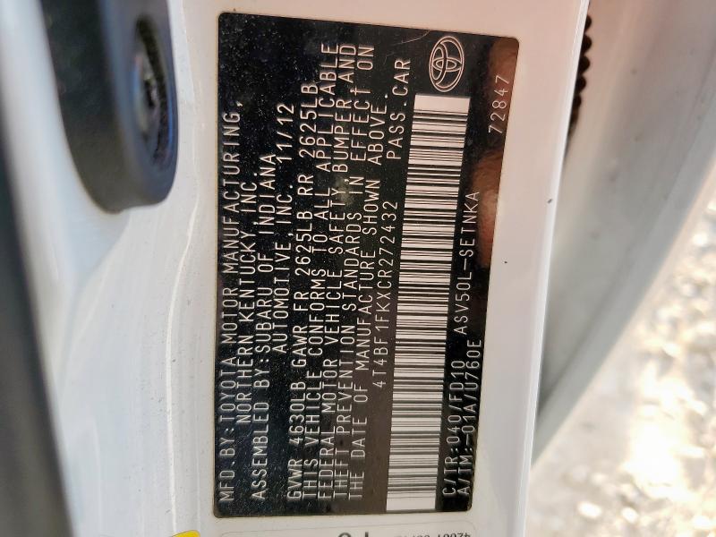 2012 TOYOTA CAMRY BASE - 4T4BF1FKXCR272432