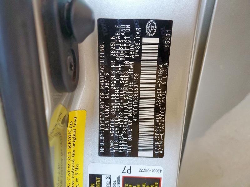 2016 TOYOTA CAMRY LE 4T1BF1FK3GU501159