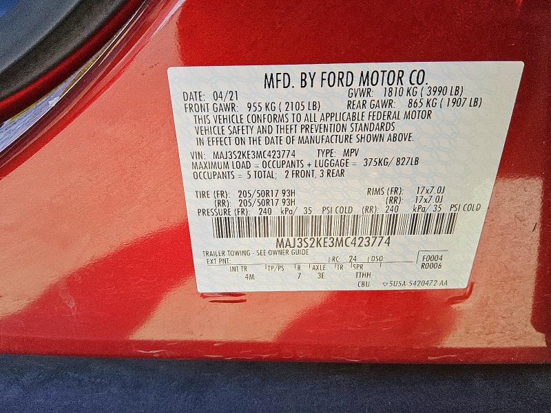 2021 FORD ECOSPORT T MAJ3S2KE3MC423774