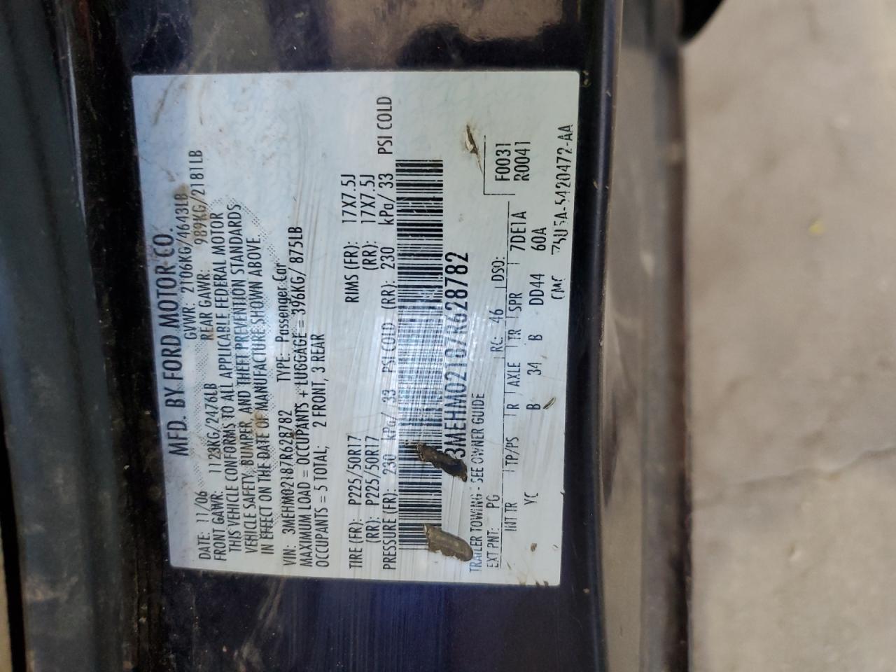 Lot #3302859913 2007 MERCURY MILAN PREM