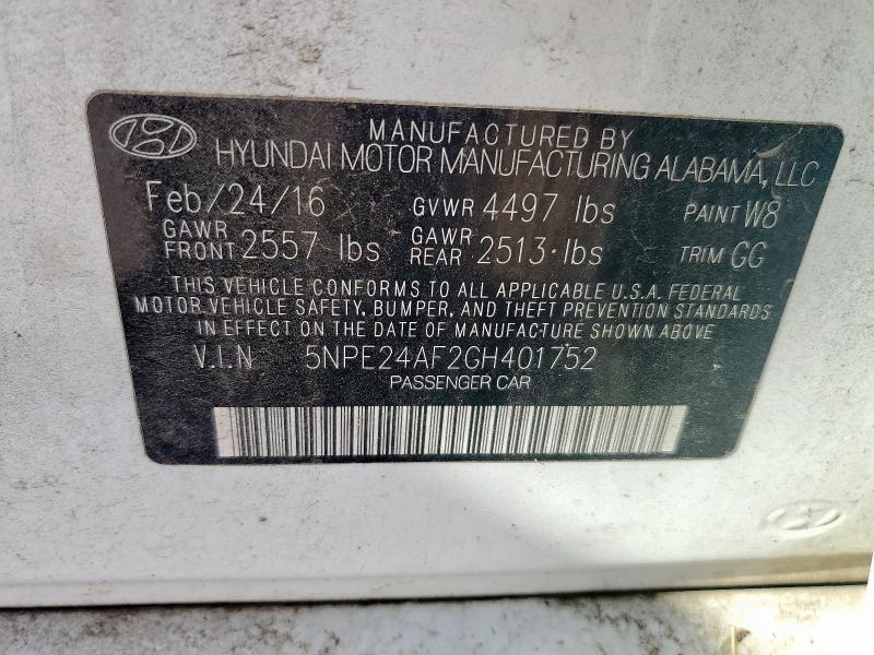 2016 HYUNDAI SONATA SE 5NPE24AF2GH401752