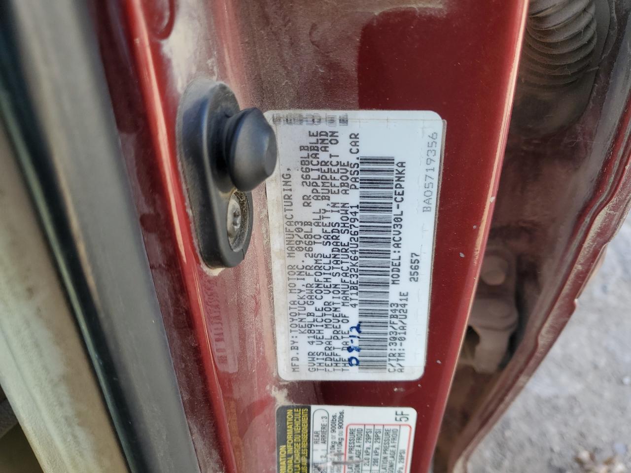 Lot #3286537160 2004 TOYOTA CAMRY LE