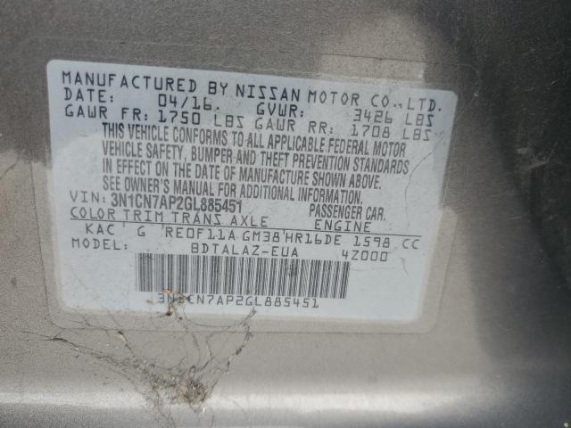 2016 NISSAN VERSA S #3297081543