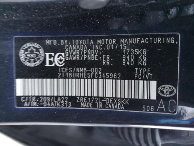 2015 TOYOTA COROLLA L 2T1BURHE5FC345962