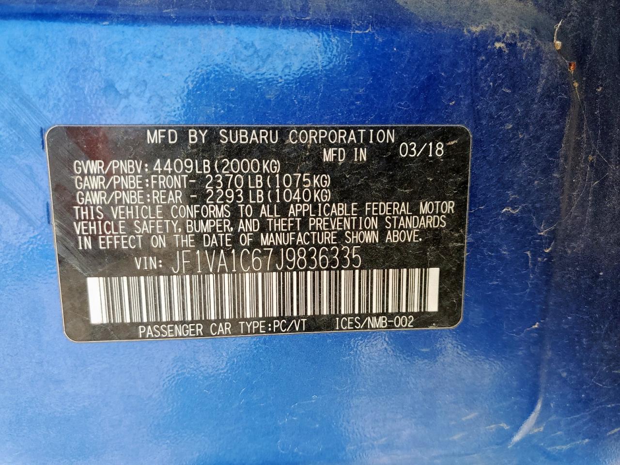 Lot #3309808344 2018 SUBARU WRX PREMIU