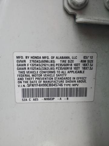 2012 HONDA PILOT TOUR - 5FNYF4H99CB045746