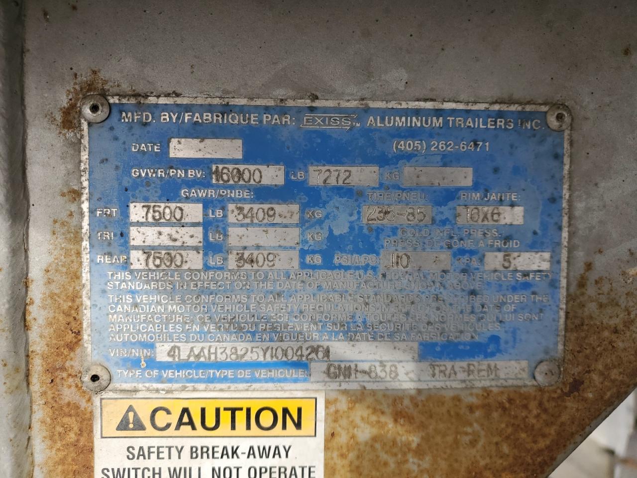 Lot #3275496706 2000 ALUM TRAILER