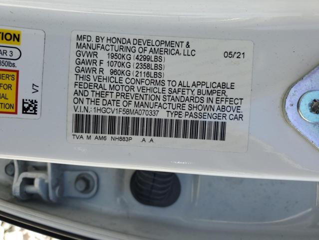 2021 HONDA ACCORD EXL #3292582881