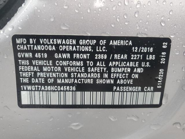 2017 VOLKSWAGEN PASSAT SE - 1VWGT7A36HC045636