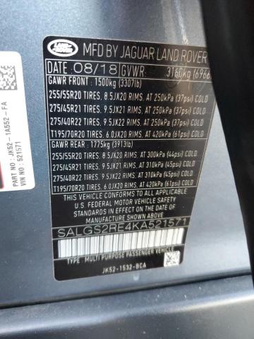 2019 LAND ROVER RANGE ROVE - SALGS2RE4KA521571