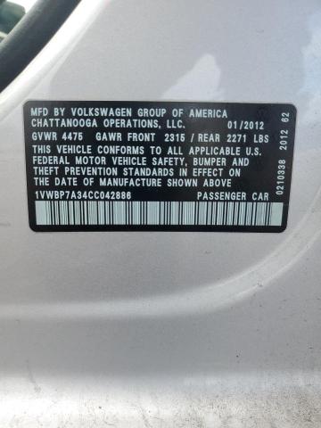 2012 VOLKSWAGEN PASSAT SE - 1VWBP7A34CC042886