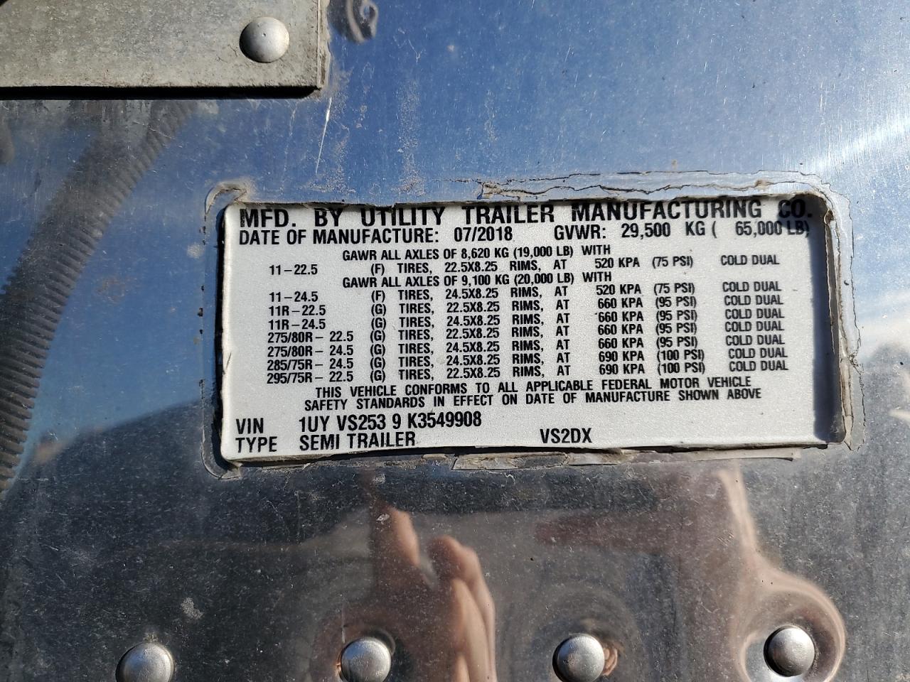 Lot #3298048145 2019 UTILITY VS2DX