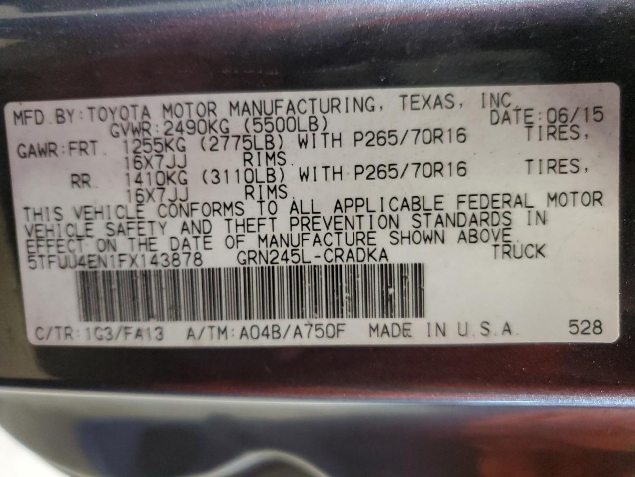 Lot #3263758129 2015 TOYOTA TACOMA ACC