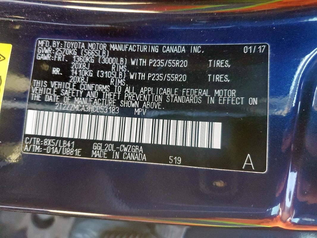 2017 LEXUS RX 350 BAS 2T2ZZMCA3HC053183